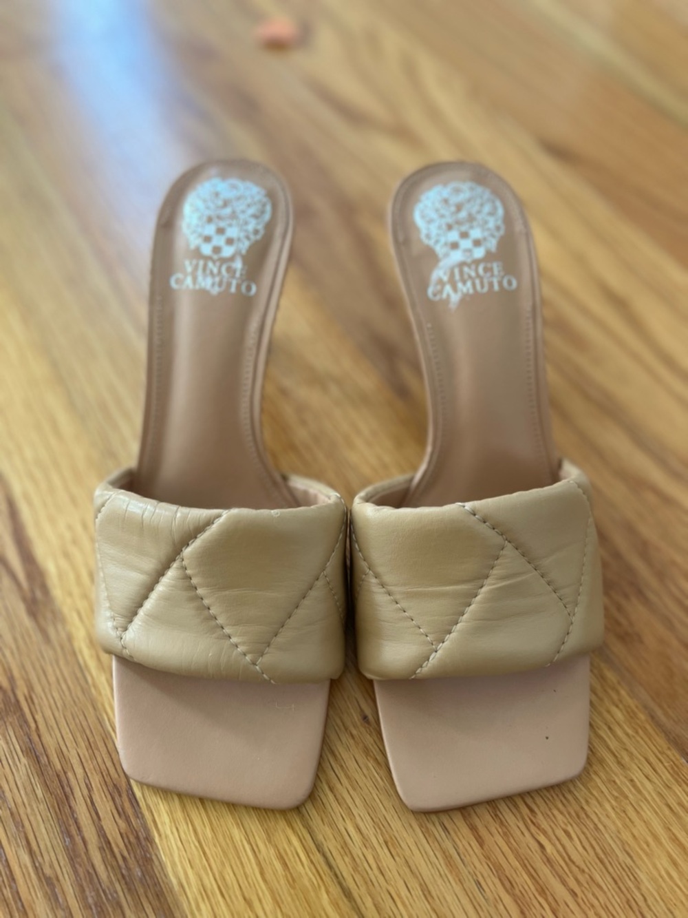 Vince Camuto Quilted Slide Mules in Beige